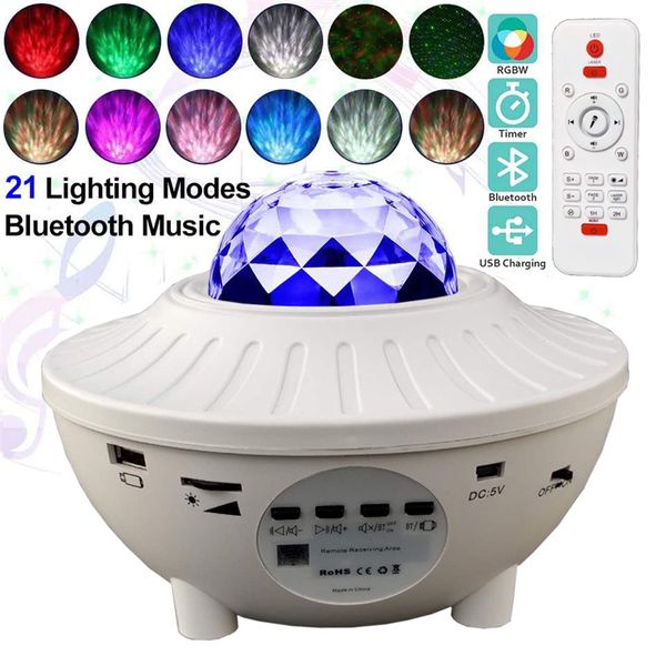 Luci colorate del proiettore del cielo stellato Blueteeth USB Controllo vocale Lettore musicale Luce notturna a LED Lampada di proiezione USB Regalo per bambini