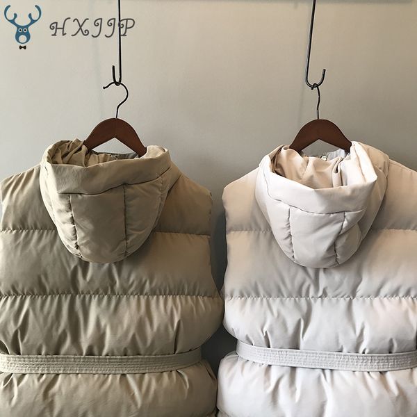 

hxjjp women vest winter jacket pocket hooded coat warm casual cotton padded vest female slim sleeveless waistcoat belt in stock q1217, Black;brown