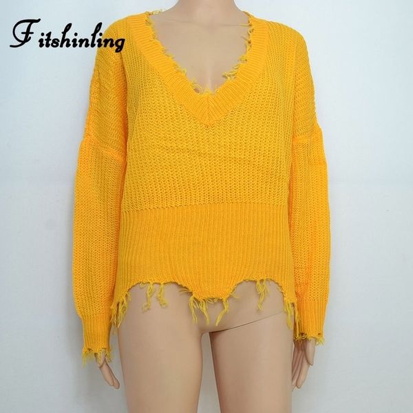

fitshinling fringe v neck lady's sweater yellow jumper knitwear fashion winter women sweaters and pullovers big size pull y200720, White;black