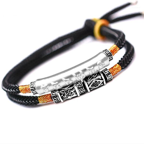 

fashion 2020 new six-word mantra bracelet handmade woven retro men's hand rope for man jewelry, Golden;silver