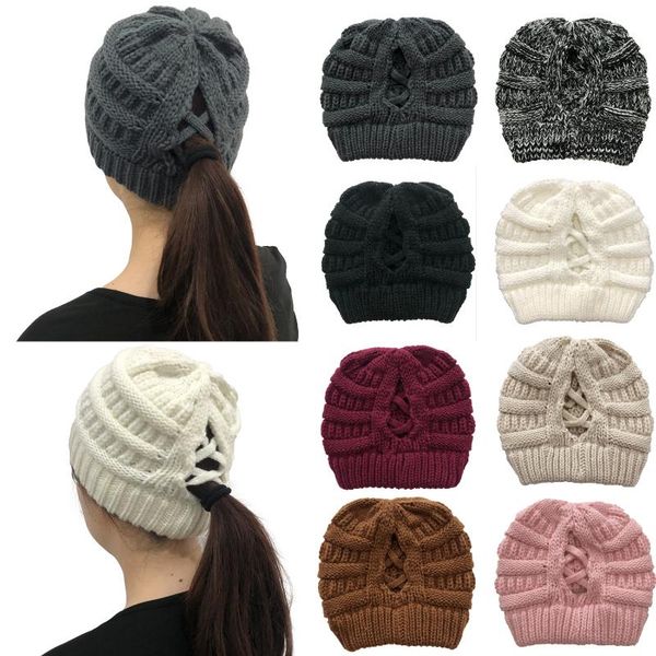 

beanie/skull caps autumn winter knitted hat women adjustable back opening cross cap knit hats warm casual fashion female, Blue;gray
