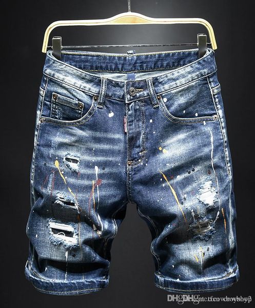 

mens designer summer shorts pants 2021 luxury jeans de designer pour hommes knee length ripped rock revival biker square jeans, Blue