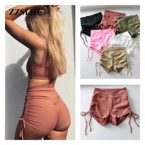 

yoga outfits high elastic shorts fitness drawing rope wrinkle waist running short summer sports tights dancing girl1, White;red