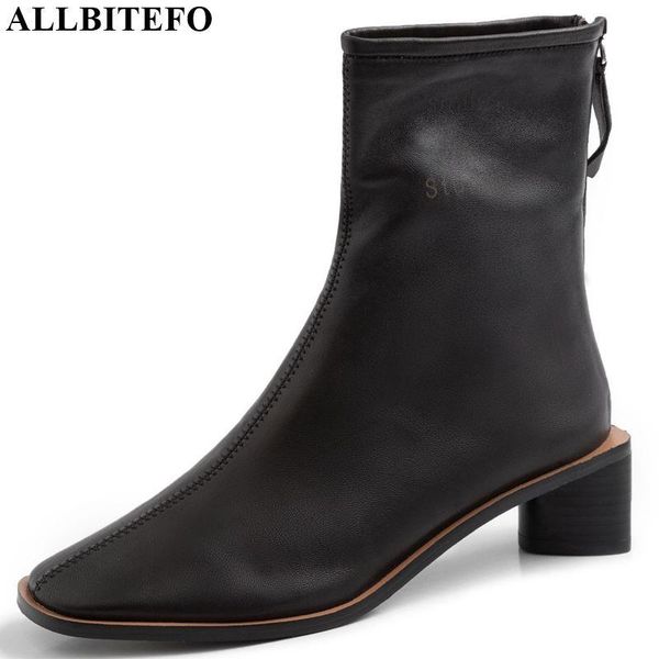 

boots allbitefo natural genuine leather women pure color ankle leisure autumn winter fashion comfortable breathable, Black