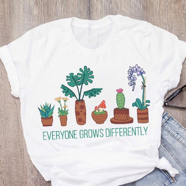 

women graphic cactus plant flower printing camisas lady print summer lady t-shirt shirt womens clothing tees female t shirt, White