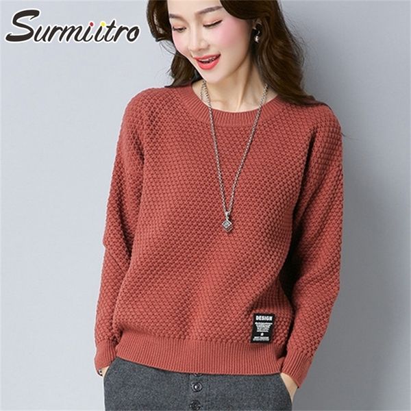 

surmiitro knitted warm autumn winter sweater women fashion lady korean long sleeve jumper pullover female red knitwear 201225, White;black