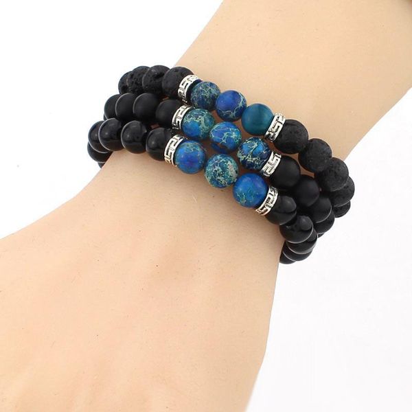 

lava natural volcanic stone white turquoise bracelet wholesale handmade gold color beads bracelets for men women jewelry, Black