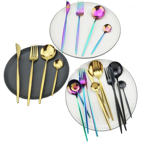 

gold dinnerware set 18/10 stainless steel cutlery set rainbow tableware dinner knife fork spoon silverware flatware1