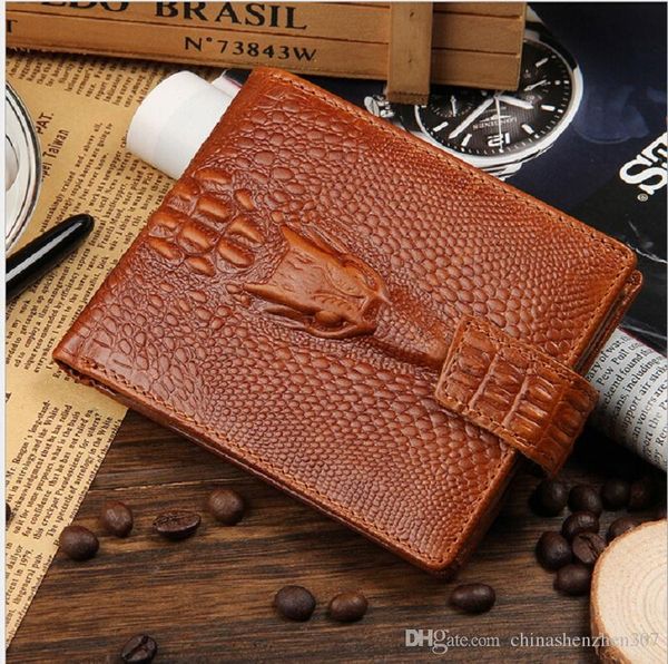 

fashion cowhide genuine leather alligator grain hasp men wallets carteira 3 folds black brown coin pocket purse wallet free, Red;black