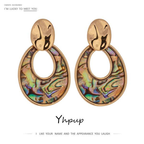 

yhpup luxury natural shell women dangle earrings stylish zinc alloy metal earrings jewelry anniversary gift aros mujer oreja, Silver