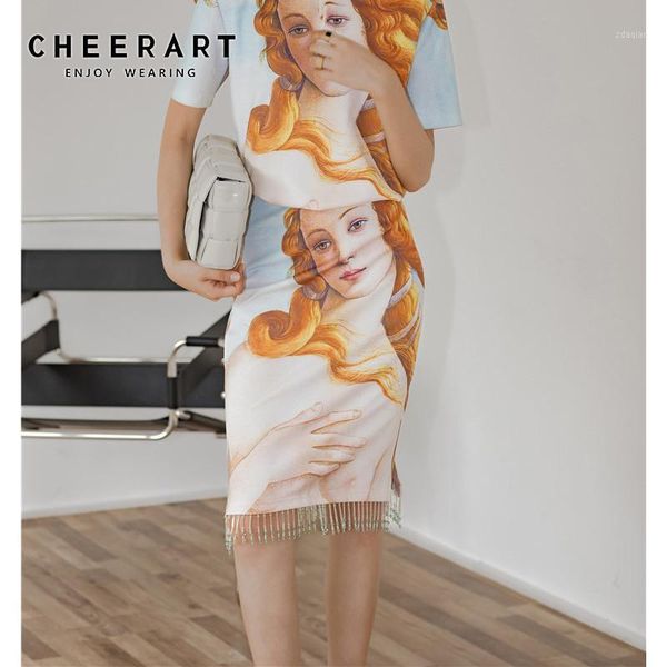 

cheerart renaissance print beads fringe skirt women summer high waist tight bodycon skirt fashion 2020 ladies tassel1, Black