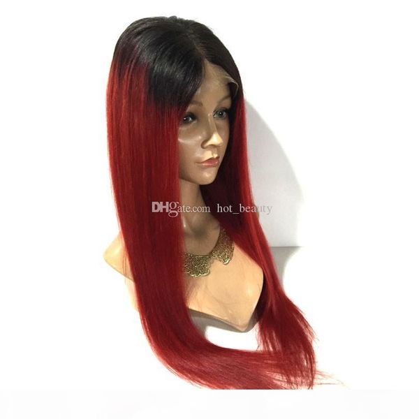 

two tone 1b 99j wine red ombre hair lace front wigs burgundy full lace human hair wig glueless wigs with baby hair, Black;brown