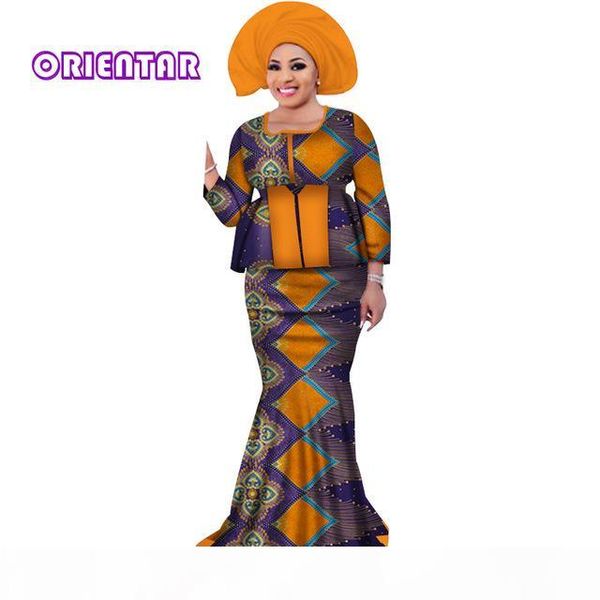 

two pieces skirt sets with headwrap african bazin riche print patchwork and mermaid skirts for women african clothing wy3109, White