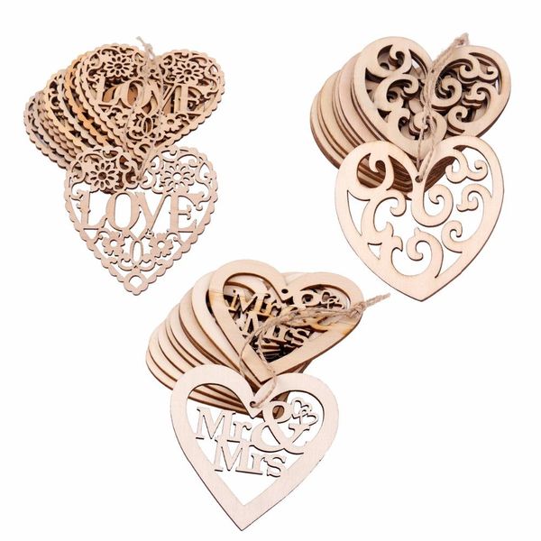 

fengrise 10 шт. пакет деревянные любовь сердце висит орнамент лазерное вырезать свадебное украшение мистера миссис деревенский свадебный дер