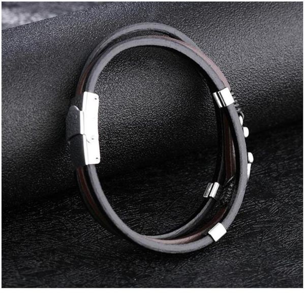 

anchor three layer brown black genuine leather bracelet for men anch qyltja