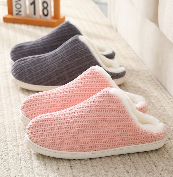 

male female warm plush anti-slip couples indoor home floor slippers soft sole comfortable shoes women men footwear lovers slides y1202, Black