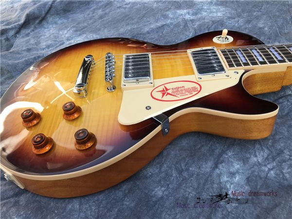 

electric guitar g standard lp the real yellow binding one piece wood neck and body flamed maple wood,