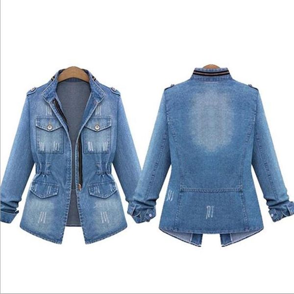

women spring new fashion long sleeve slim jeans jacket female casual all-match zipper bleached denim coat outerwear jacket, Black;brown