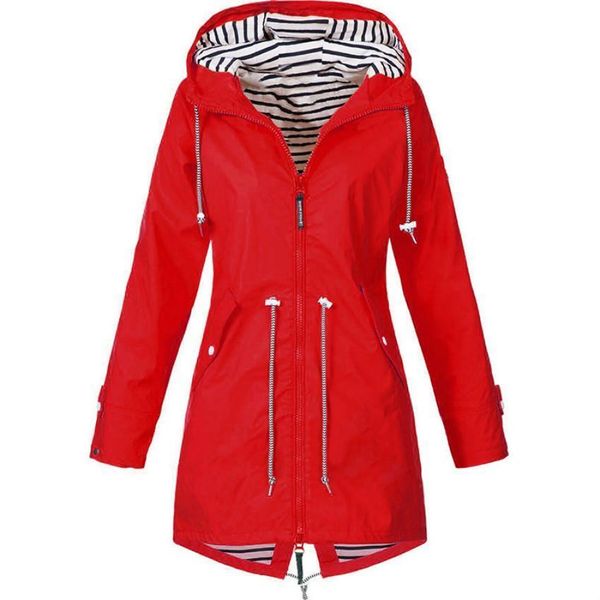 

s-5xl windbreaker coat women rain jacket outdoor waterproof hooded raincoat spring autumn solid basic jacket plus size, Black;brown
