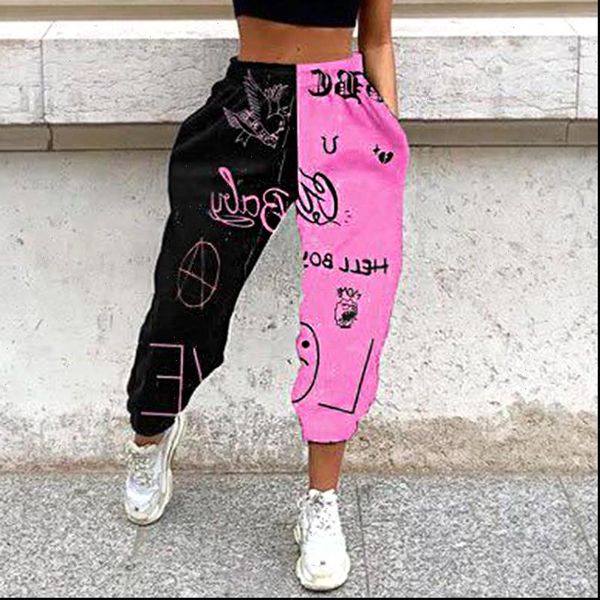 

women skull pattern print pants harajuku joggers wide leg sweatpants trousers elastic high waist pants streetwear casual pant, Black;white