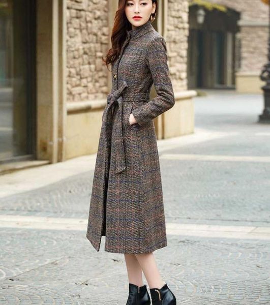 

3xl women's long office autumn winter single-breasted belt jacket luxury warm female thick wool coat ol top, Black