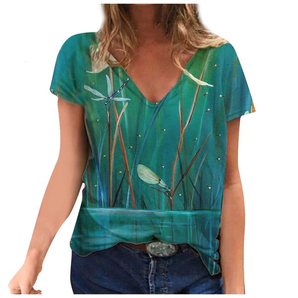 

40# shirt femme plus size women aesthetic short sleeve printed v-neck tee women's t-shirt summer woman tshirts, White