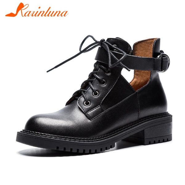 

boots karin 2021 genuine leather spring summer women shoes cow skin fashion ankle female, Black