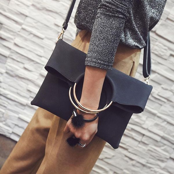 

cross body 2 pieces 2021 fashion women handbags high-quality matte pu leather bag open metal ring envelopes portable shoulder