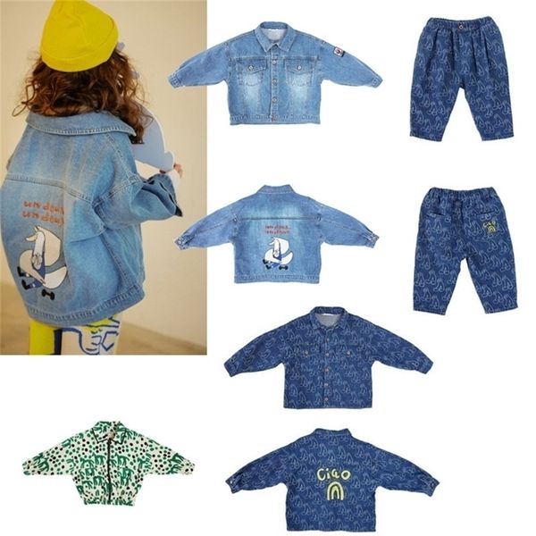 

new autumn limitrdoudou kids denim jacket for boys girls cute cartoon print coat baby children fashion outwear clothes y200901, Blue;gray