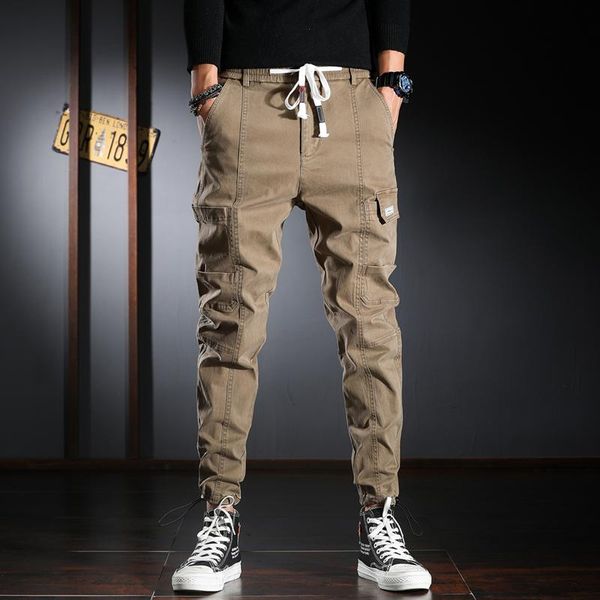 

fashion streetwear men jeans loose fit big pocket casual harem cargo pants slack bottom hip hop joggers trousers, Blue