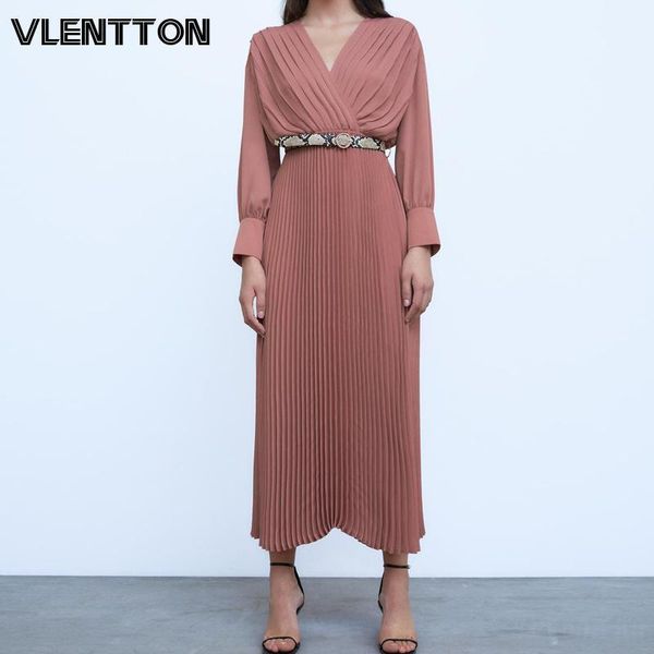 

2020 spring autumn women v-neck pleated maxi dress fashion vintage sashes long sleeve elegant party dresses ladies vestidos1, Black;gray