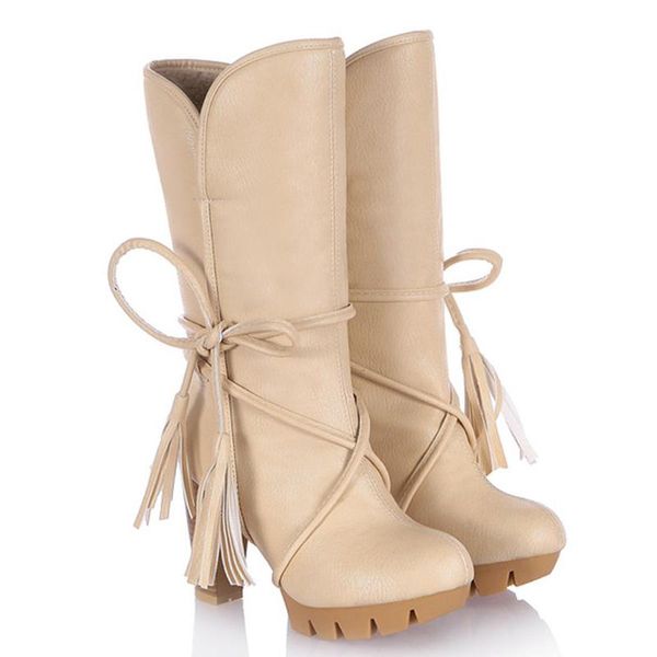 

women's high heels boots autumn winter fashion slip-on bow warm plush heels boots women short plush snow boots#1226, Black