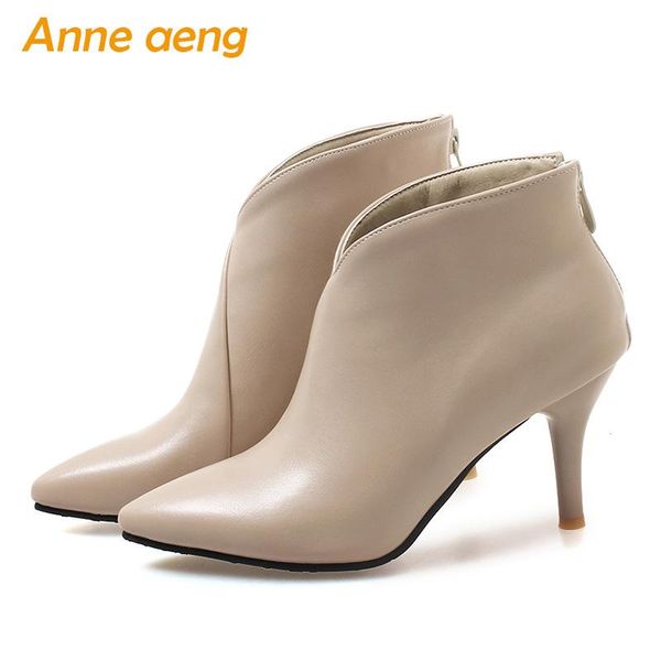 

2021 new winter women ankle boots high heels pointed toe zipper elegent ladies women shoes beige snow boots big size 33-46, Black
