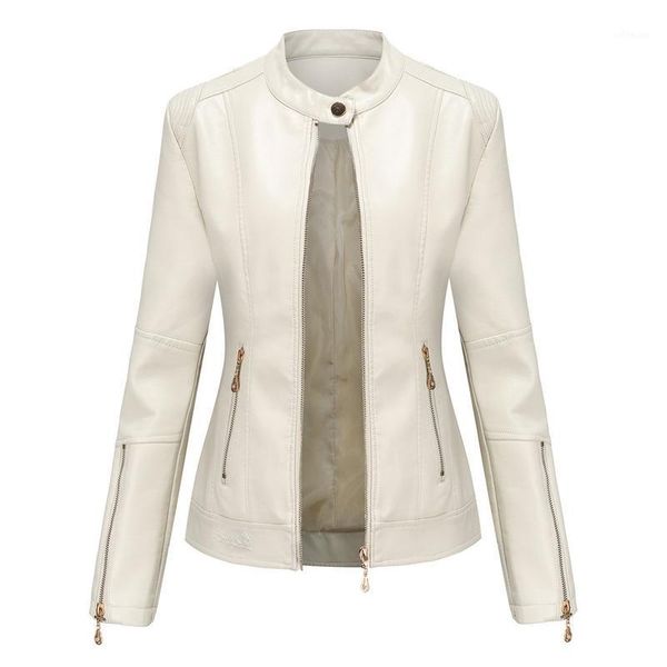

new autumn fashion women leather jacket solid color pu slim short jacket stand collar women thin leather1, Black