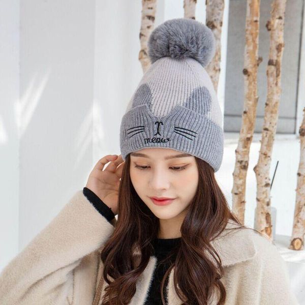 

winter hats for women wool ears fur hood autumn and winter beanies hat cute ear protection knitted toe cap thick and warm