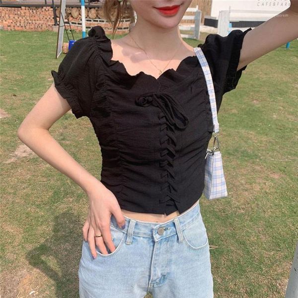 

casual women shirt strap slim short falbala sleeveless chic female grid solid square collar soft polyester ladies t-shirt1, White