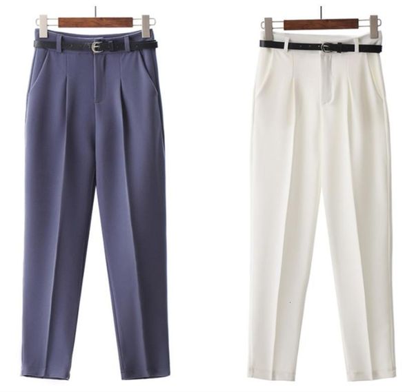 

старинные элегантные брюки гарема женщины сплошные ol office прямые брюки mujer шика высокая талия плюс размер брюки белый черный 2020, Black;white