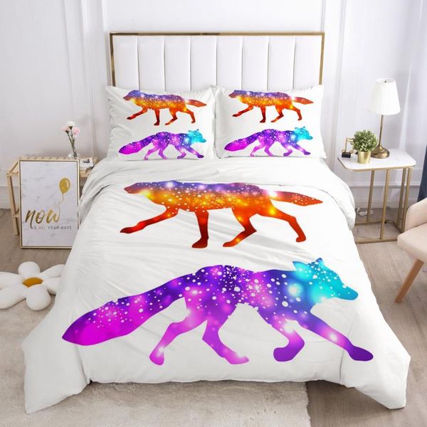 

3d colorful animal bedding sets white quilt covers pillowcases wolf duvet cover set comforter case double single twin linen bed