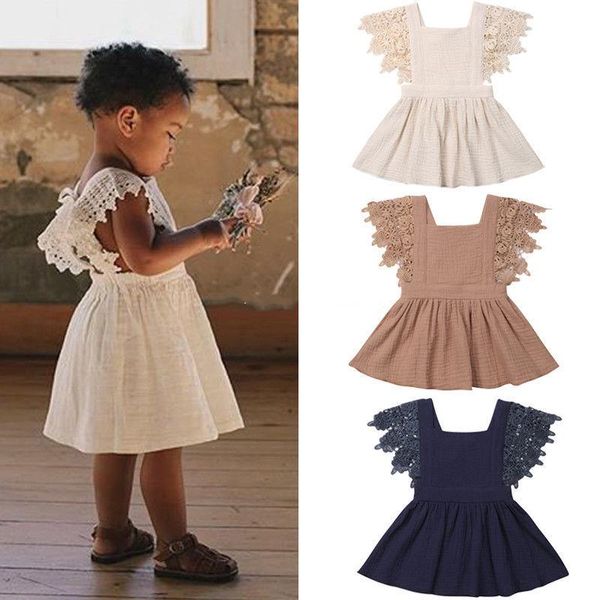 

wholesale ins organic cotton baby girls lace fly sleeve dress ins children princess dresses summer fashion boutique kids clothing 3 colors, Red;yellow