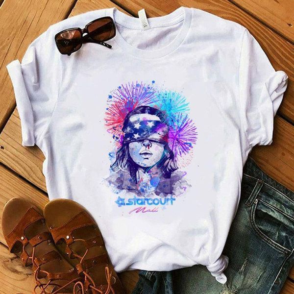 

stranger things t shirt women new tshirt hip hop 90s gothic female clothing femme streetwear kawaii upside down t-shirt, White