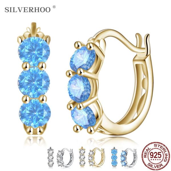 

hoop & huggie silverhoo 925 sterling silver shiny clear cubic zirconia earrings for women luxury gold color trendy party gift, Golden;silver