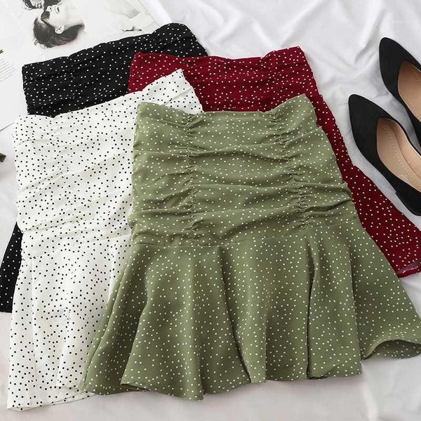 

heliar flounce hem elastic waist high waist a line skirt casual skirt female pleated autumn mid solid casual cotton a line1, Black