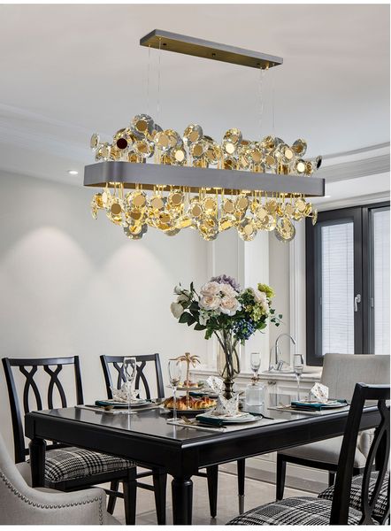 

luxury crystal chandelier for dining room gold/black led cristal lamp lighting new design rectangle kitchen island light fixture