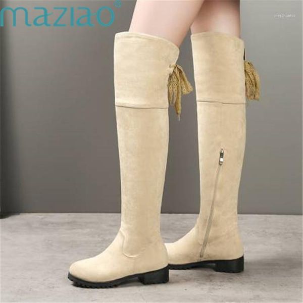 

boots women suede short plush low heel shoes classic roman style over the knee 2021 maziao1, Black