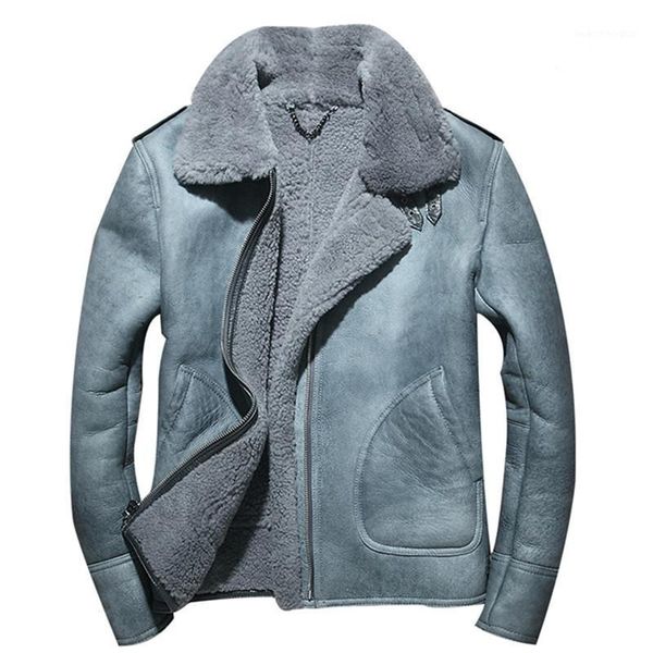 

men's leather & faux 2021 blue men biker jacket plus size xxxxl winter thick slim fit genuine russian shearling coat 1, Black