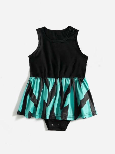 

baby chevron print colorblock combo bodysuit dress she, Red;yellow