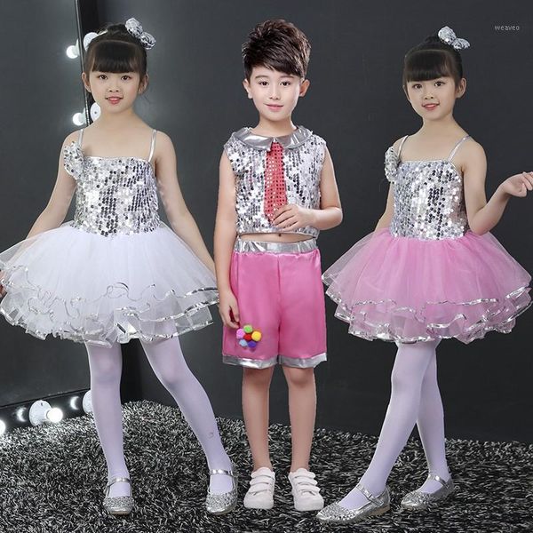 

new girls jazz dance dress performance sequins costumes singers stage dance skirt +modern dancewear for kids1, Black;red