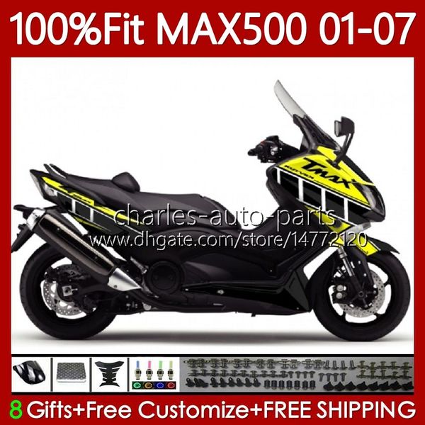 Carene iniezione per YAMAHA TMAX500 T-MAX500 MAX-500 TMAX-500 T MAX500 01 02 03 04 05 06 07 109No.63 TMAX MAX 500 XP500 2001 2002 2003 2004 2005 Giallo nero 2006 2007 Kit