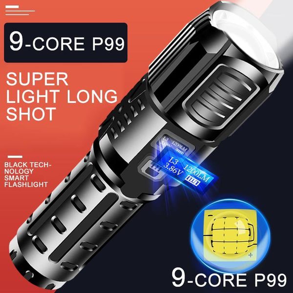 

tactical high power rechargeable led flashlighting xhp99 lamp beads bike lamp camping light waterproof lantern1