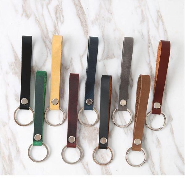 

fashion handmade leather keychain crazy horse hide waist hanging car leather key chain cute wallet keychains key rope jllaik